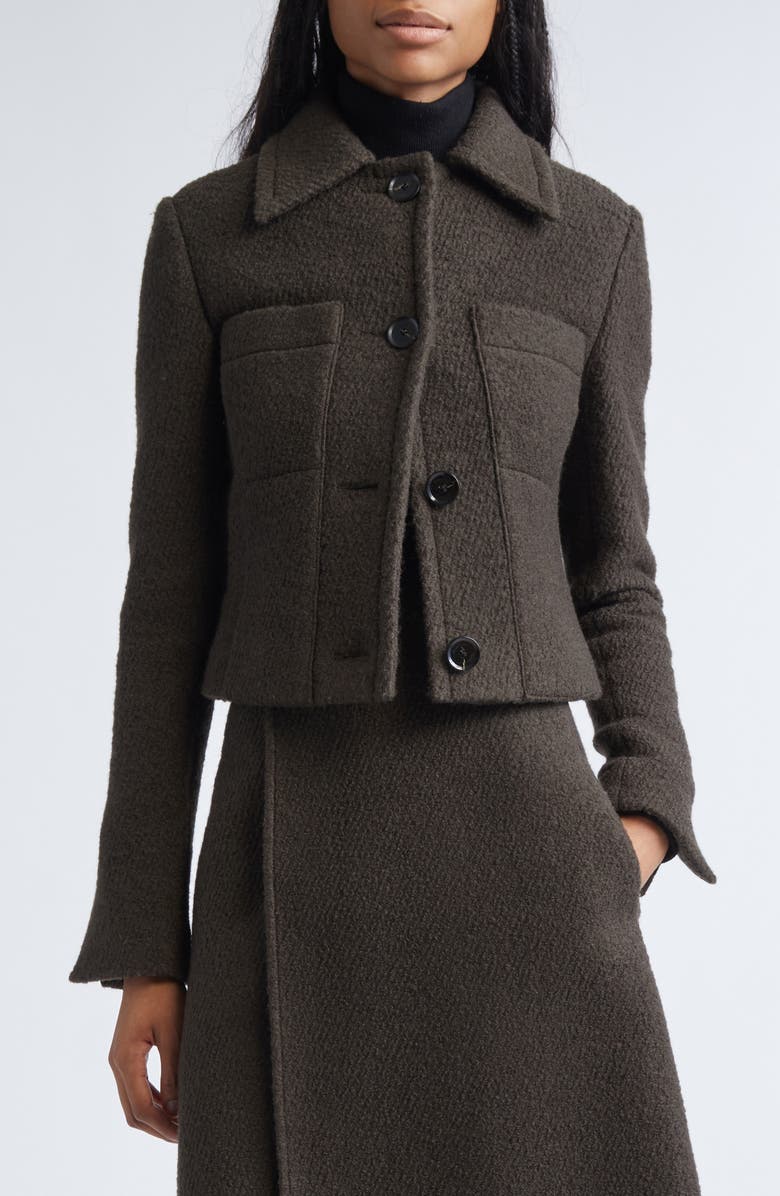 Proenza Schouler Kinsley Bouclé Twill Crop Jacket, Main, color, Wood