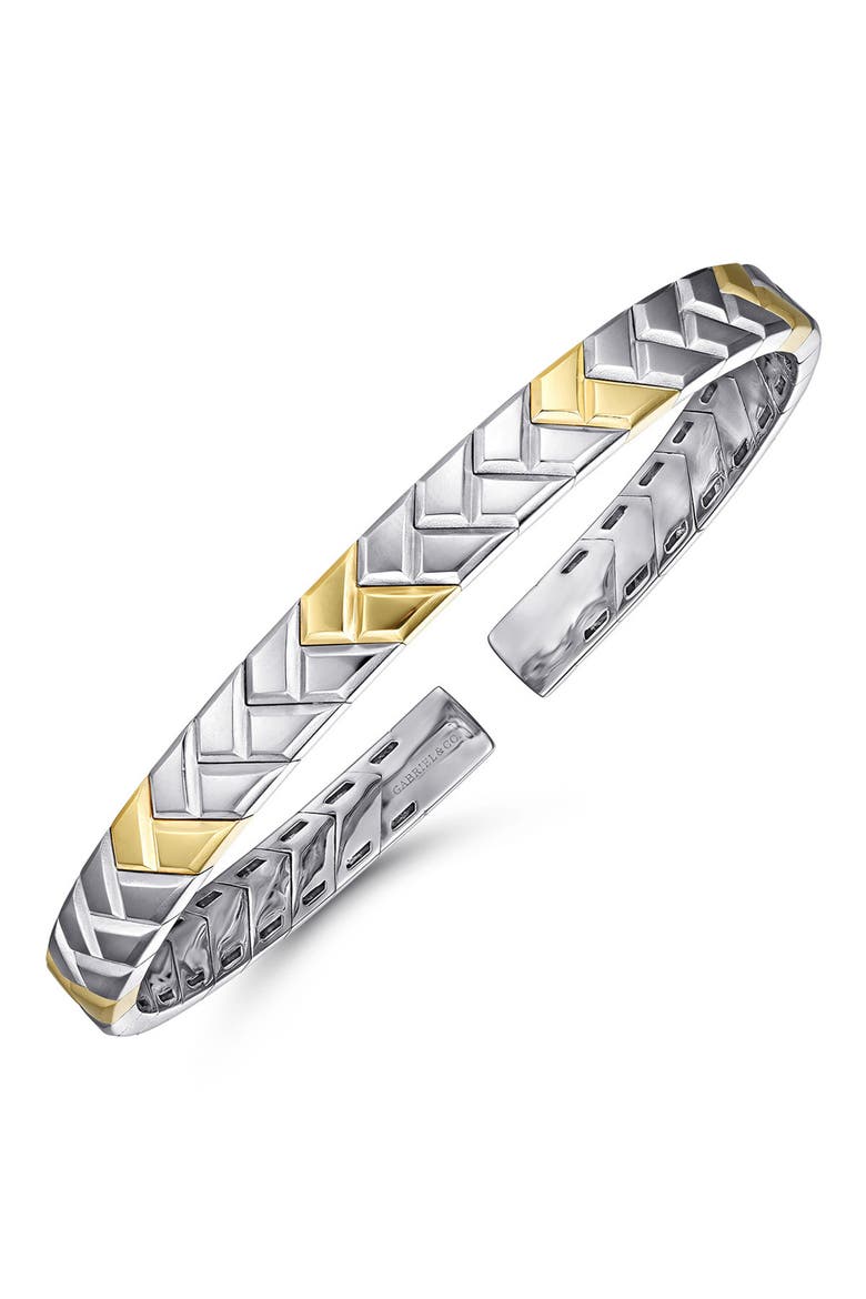 Men's Heritage Weave Herringbone 14k Gold & Sterling Silver Cuff Bracelet, Alternate, color, STERLING SILVER/ 14K YELL GOLD
