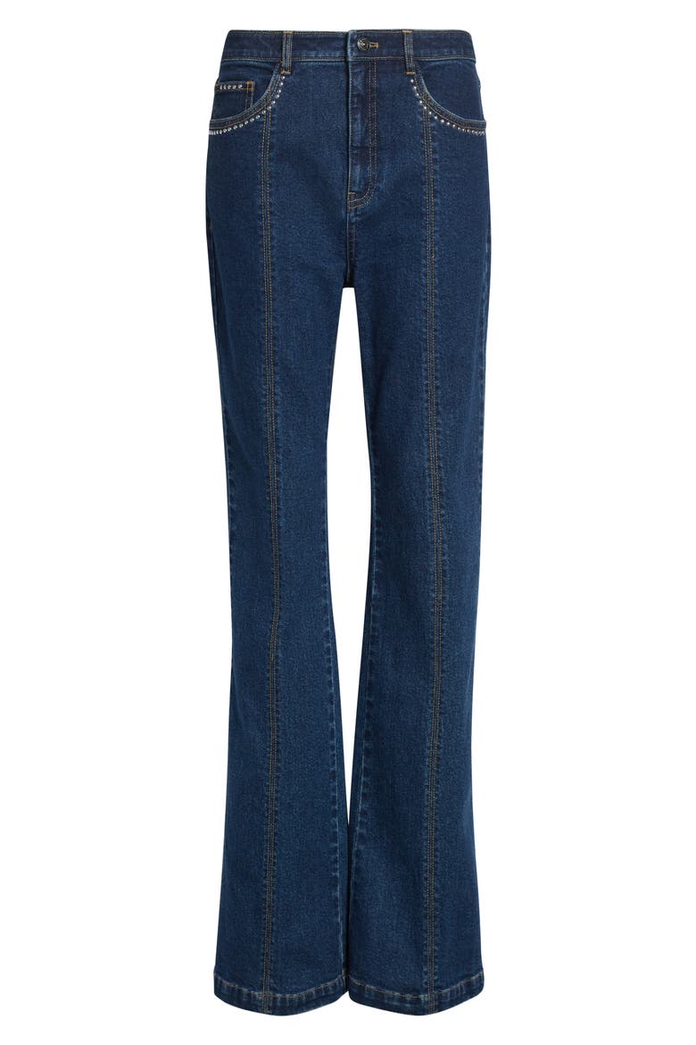 Stud Detail Flare Leg Jeans, Alternate, color, OCEANE/ SILVER