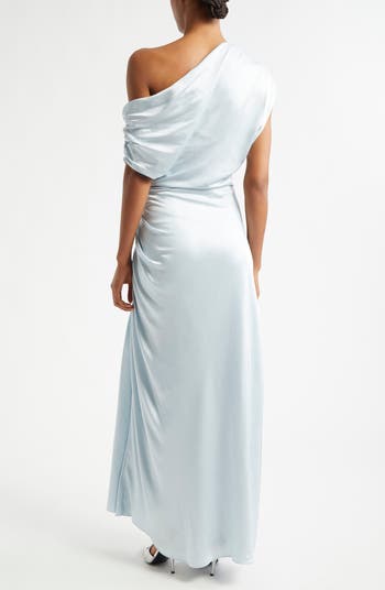 Penny Ruched One-Shoulder Satin Gown