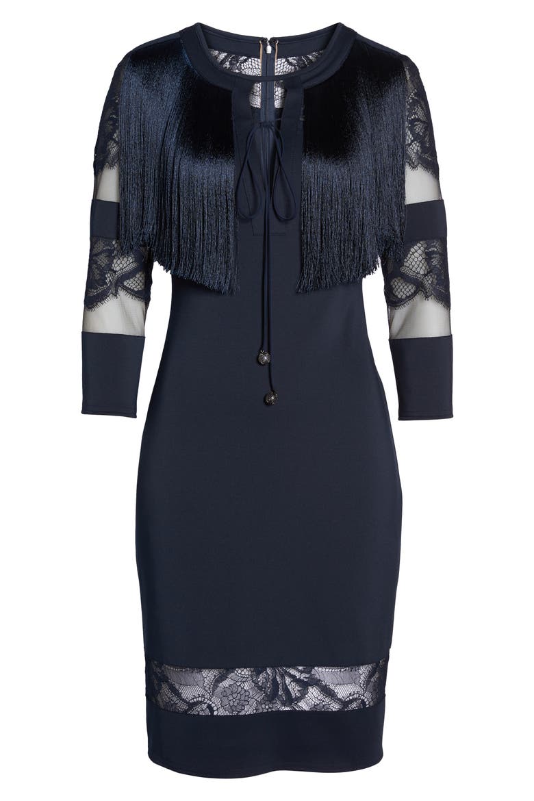 Fringe Sheath Dress, Alternate, color, NAVY