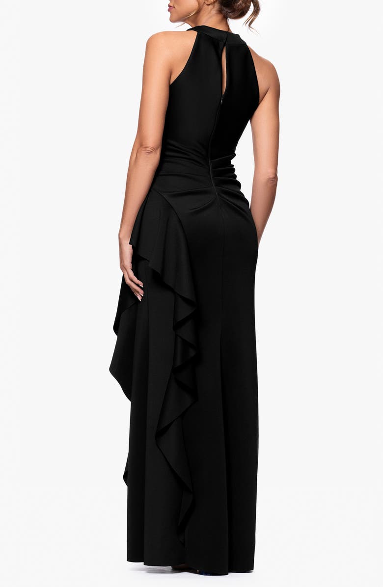 Xscape Evenings Ruffle Scuba Knit Gown, Alternate, color, Black