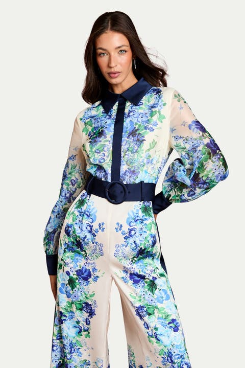 Long Sleeve Placement Print Jumpsuit
