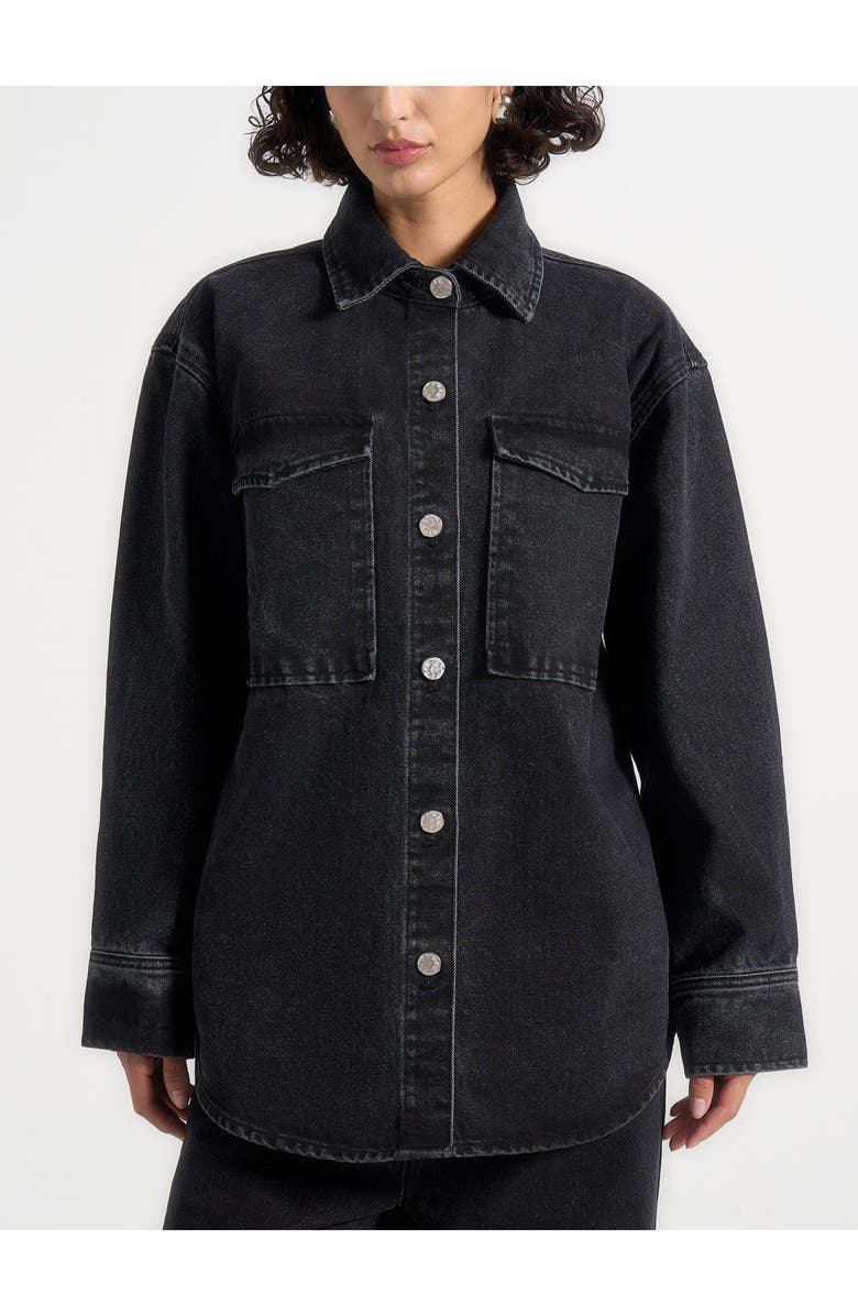 Manière De Voir Joy Denim Oversized Shirt, Main, color, Washed Black