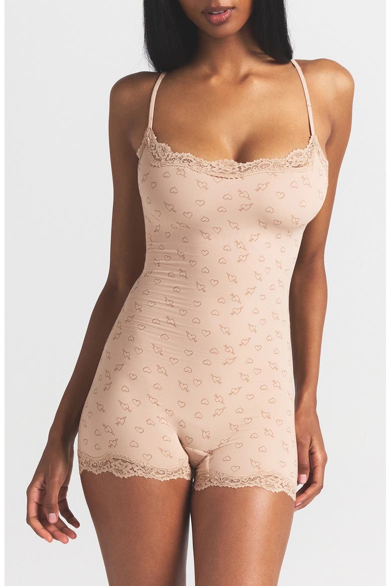 Lace Trim Romper, Main, color, MICA SKETCHED HEARTS