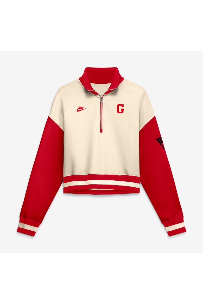 Women's Nike Natural/Red Georgia Bulldogs Oversized Legacy Color Block Cropped Quarter-Zip Pullover, Main, color, Natural