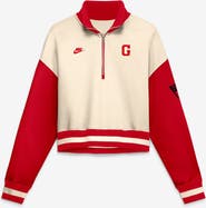Nike Women's Nike Natural/Red Georgia Bulldogs Oversized Legacy Color Block Cropped Quarter-Zip Pullover