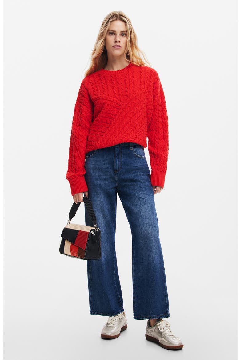 Exeter Cable Crewneck Sweater, Alternate, color, RED