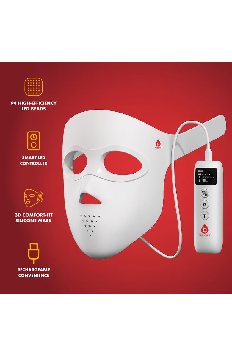 PURSONIC 3D Soft-Silicone LED Light Therapy Mask with Smart Controller, Alternate, color, White