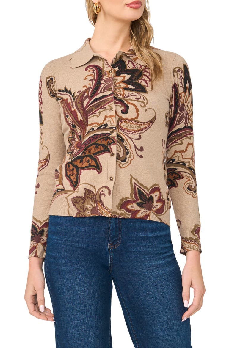 Floral Cardigan, Main, color, WOODEN