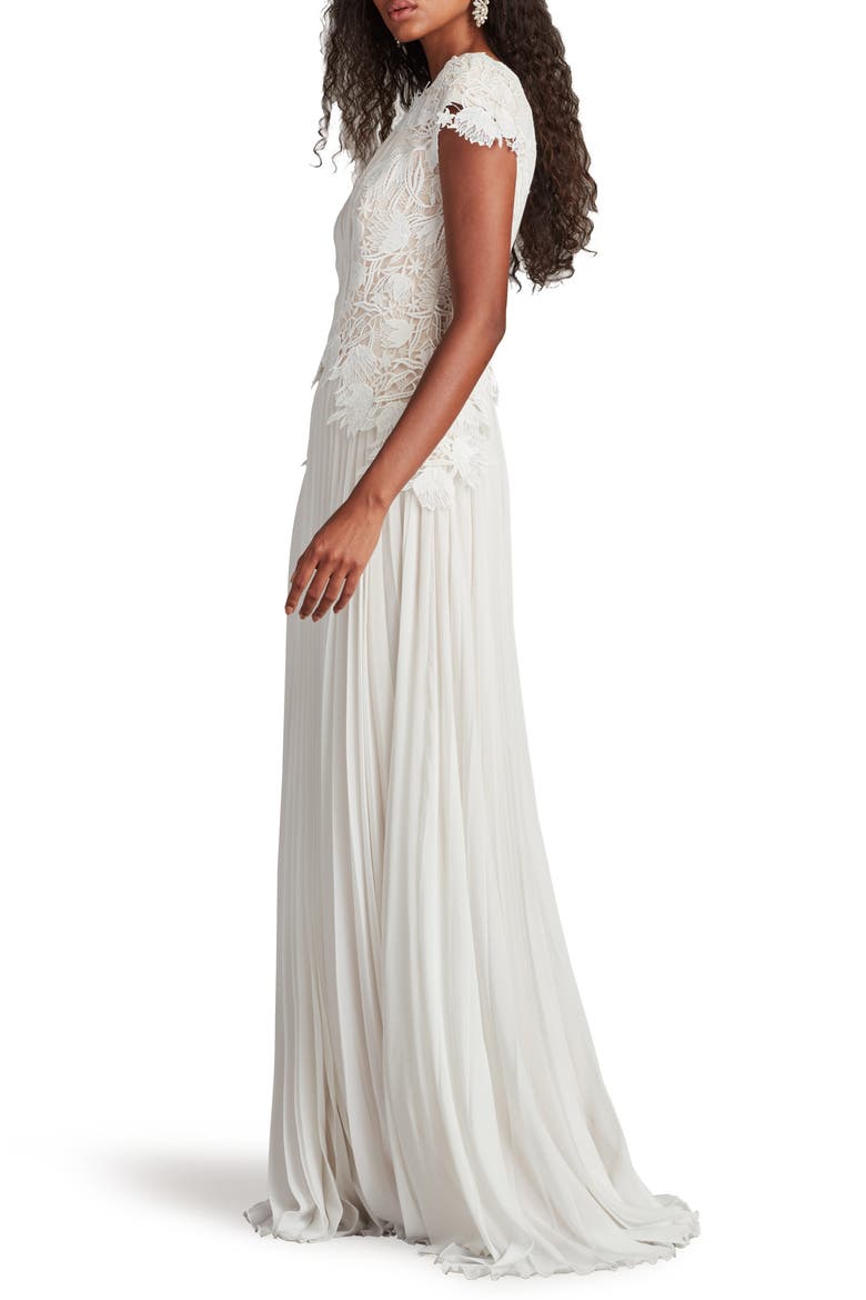 Embroidered Lace Cap Sleeve Gown, Alternate, color, IVORY/ PETAL