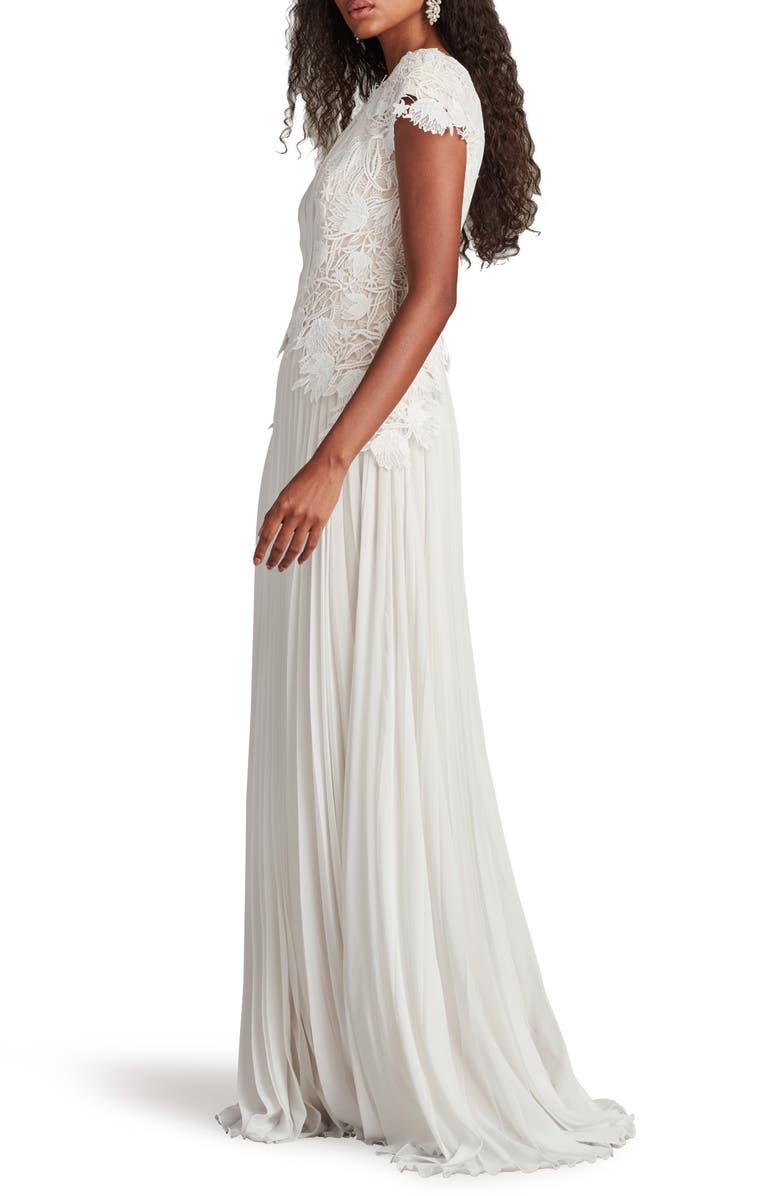 Tadashi Shoji Embroidered Lace Cap Sleeve Gown, Alternate, color, Ivory/ Petal
