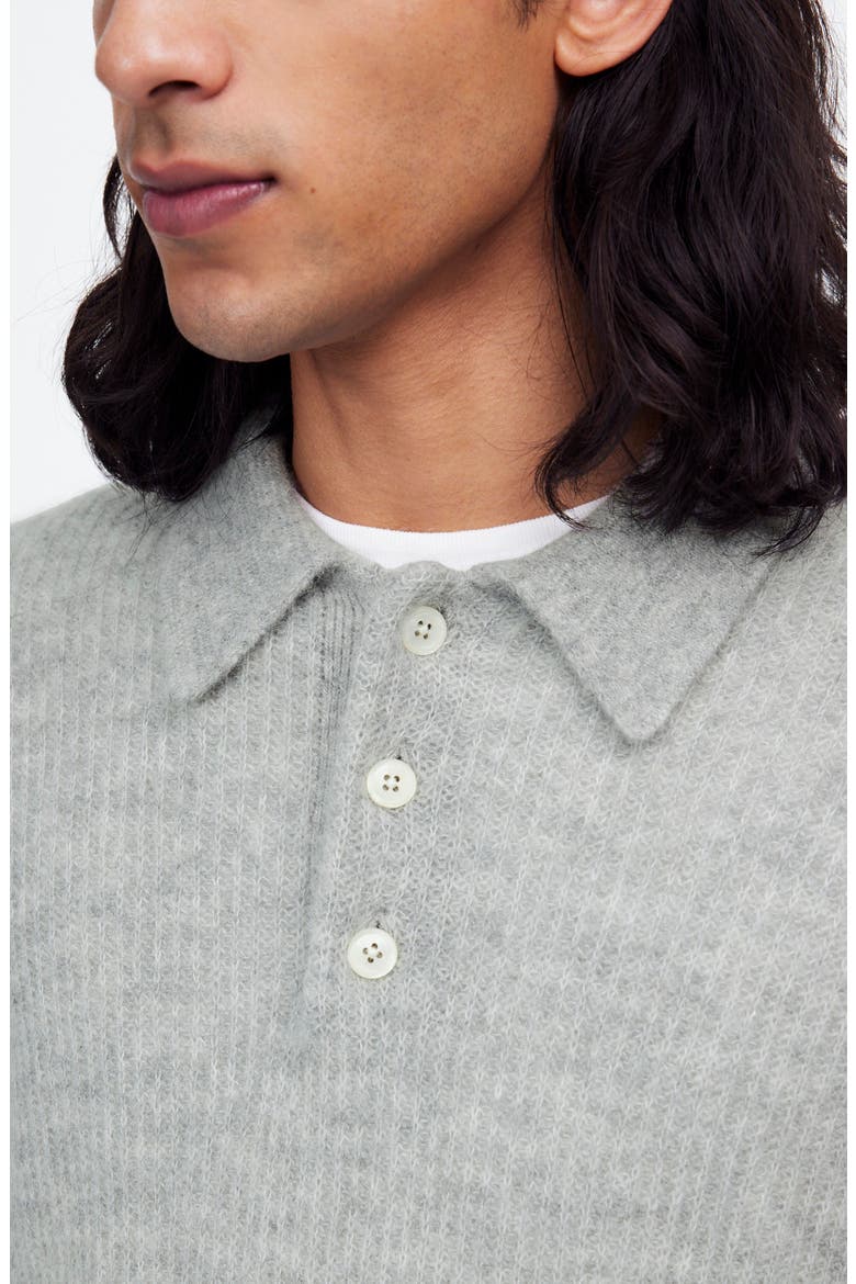 Alpaca Blend Polo Sweater, Alternate, color, HEATHER GREY