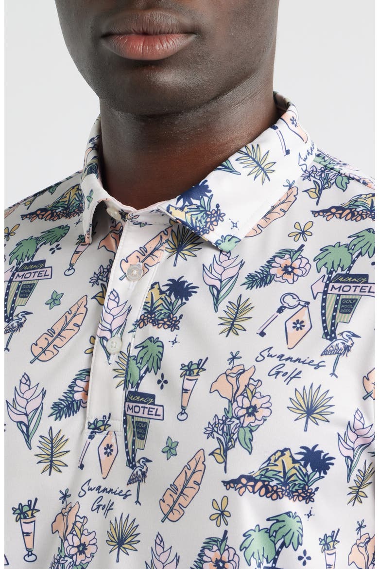 Oasis Tropical Icons Print Performance Golf Polo, Alternate, color, VINTAGE WHITE