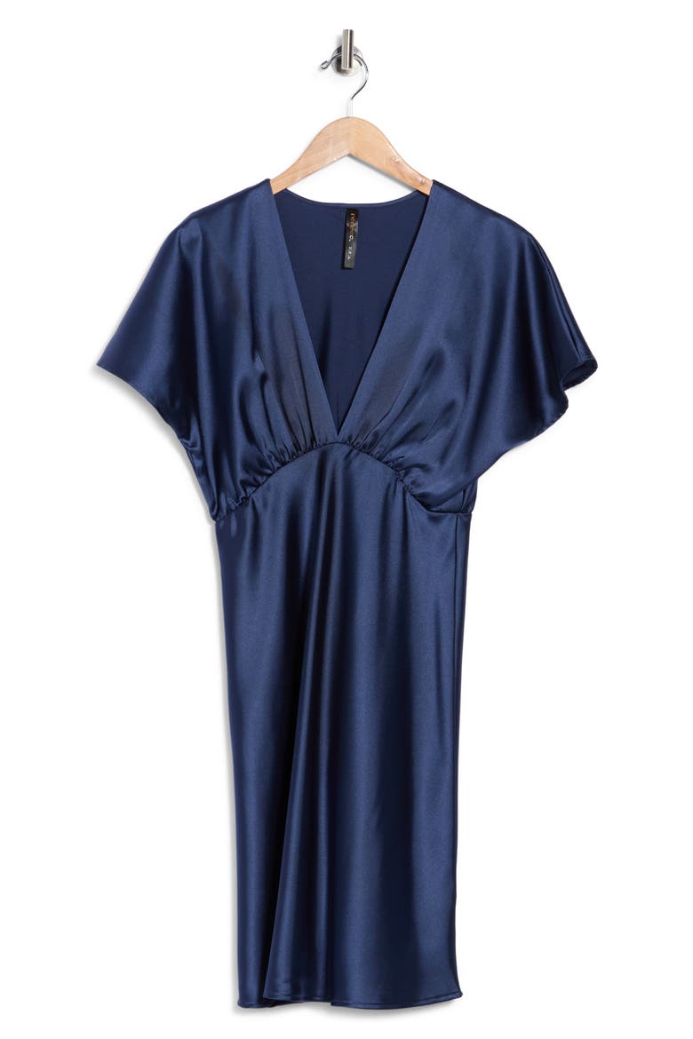 Deep V-Neck Satin Dress, Alternate, color, NAVY