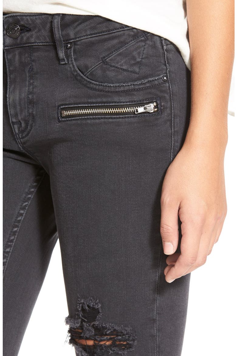 Zip Detail Destroyed Skinny Jeans, Alternate, color, BLACK