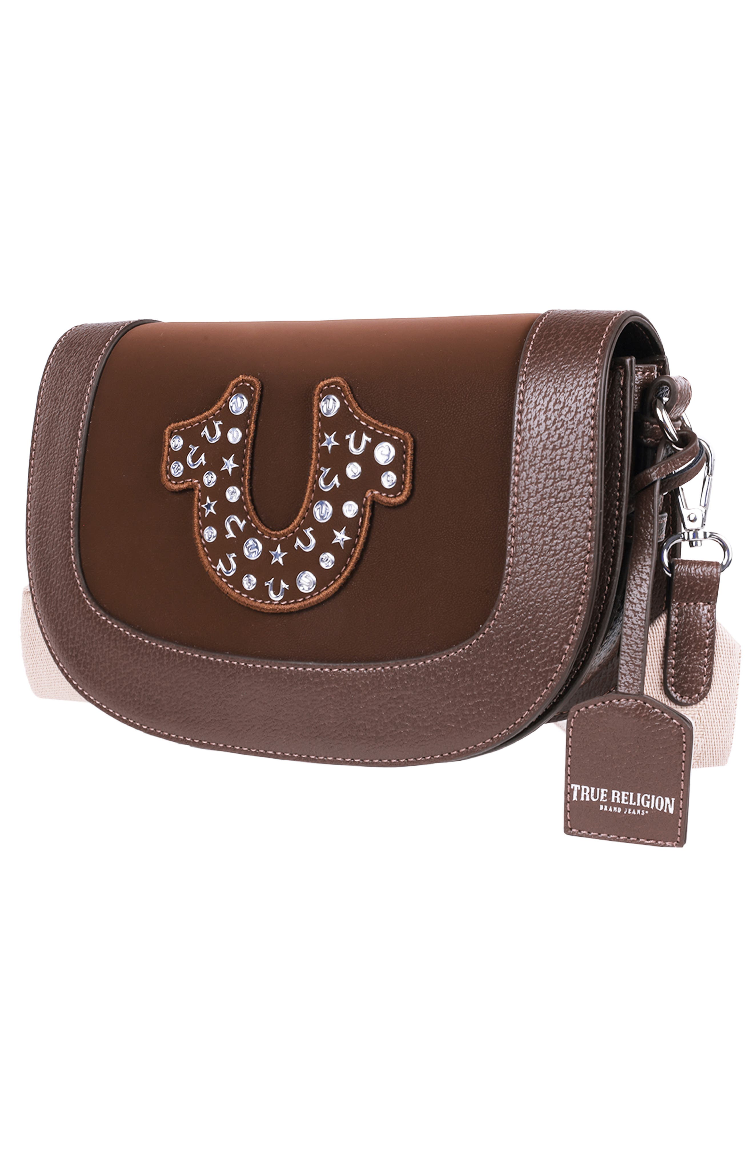 True Religion Studded Horseshoe Crossbody Bag, Alternate, color, Chocolate