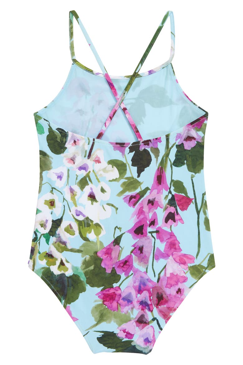 Kids' Floral Print One-Piece Swimsuit, Alternate, color, HC3JD GIARD.PITT.FDO.AZZUR