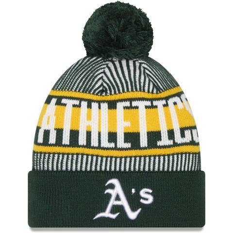 Men's New Era Green Oakland Athletics Striped Cuffed Knit Hat with Pom