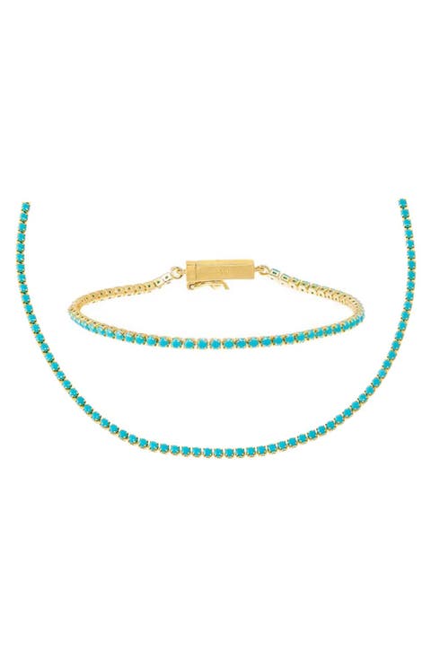 Cubic Zirconia Tennis Choker Necklace & Bracelet Set