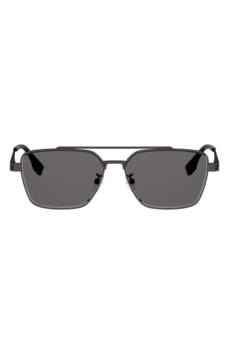 Fendi Sky 57mm Rectangular Sunglasses, Main, color, Shiny Dark Ruthenium / Smoke