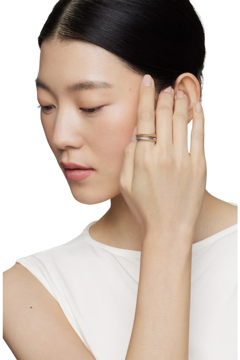 Crossover Narrow Ring with 18K Gold, Alternate, color, SILVER/ GOLD