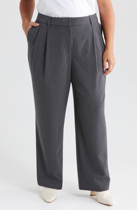 Pinstripe Ultra Skyrise Pleated Wide Leg Pants (Plus)