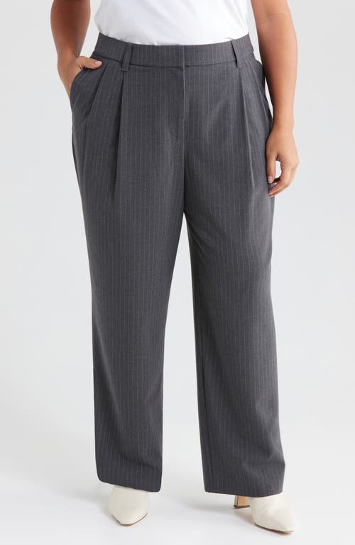 Wit & Wisdom Pinstripe Ultra Skyrise Pleated Wide Leg Pants in Steel Grey White 