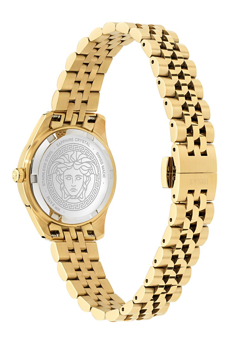 Greca Time Diamond Bracelet Watch, 30mm, Alternate, color, IP YELLOW GOLD/ GREEN