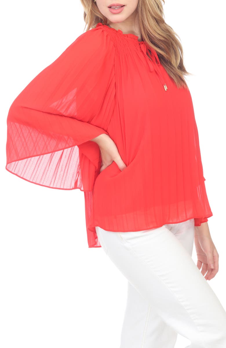 RAIN AND ROSE Pleated Top, Alternate, color, Poppy Red