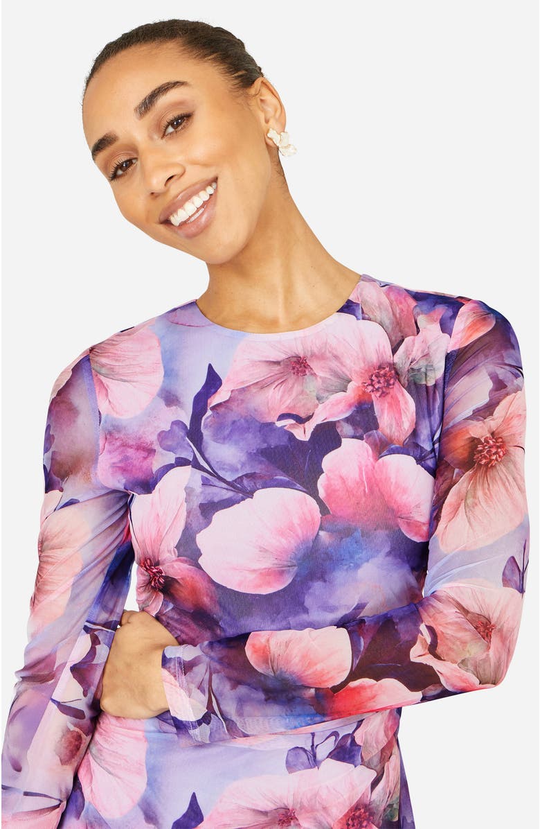 Yumi Tie Back Mesh Midi Dress, Alternate, color, Purple