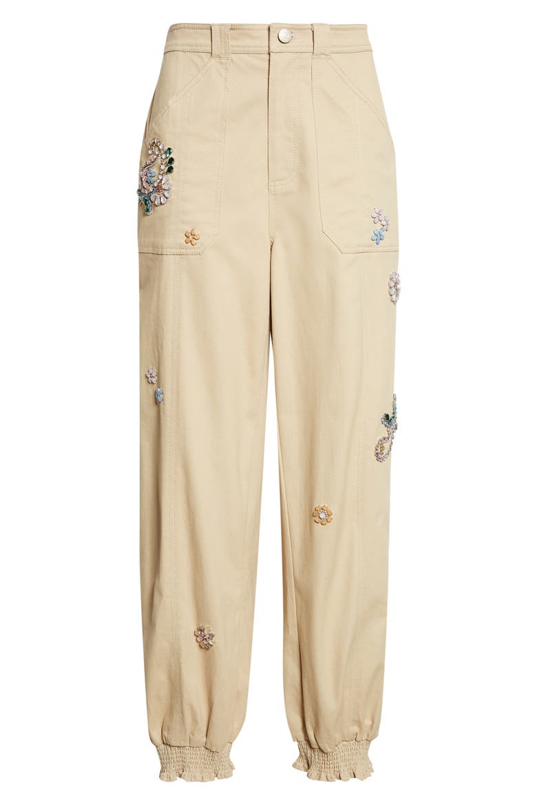 Rhinestone Paisley Embroidered Ankle Pants, Alternate, color, KHAKI