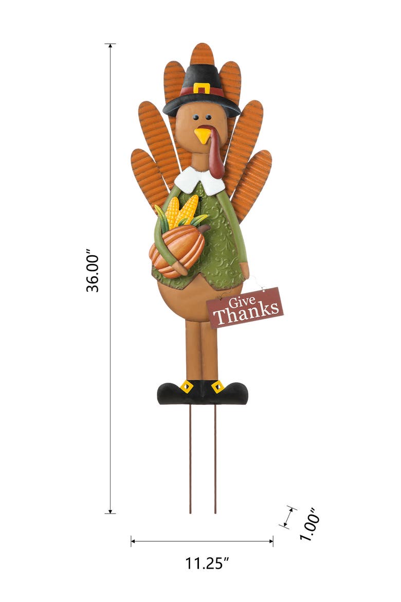 Thanksgiving Metal Turkey Yard Stake Standing Decor or Wall Sign, Alternate, color, Orange