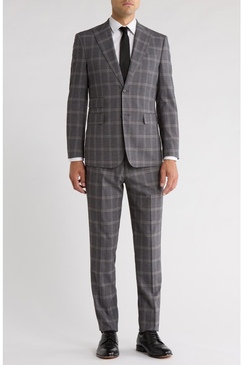 Trim Fit Plaid Two-Piece Suit, Main, color, BROWN
