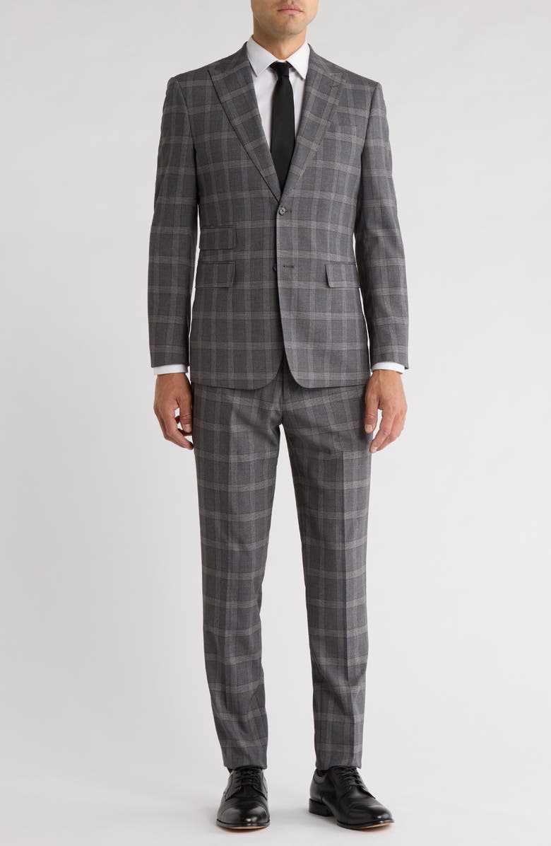 English Laundry Trim Fit Plaid Two-Piece Suit, Main, color, Brown