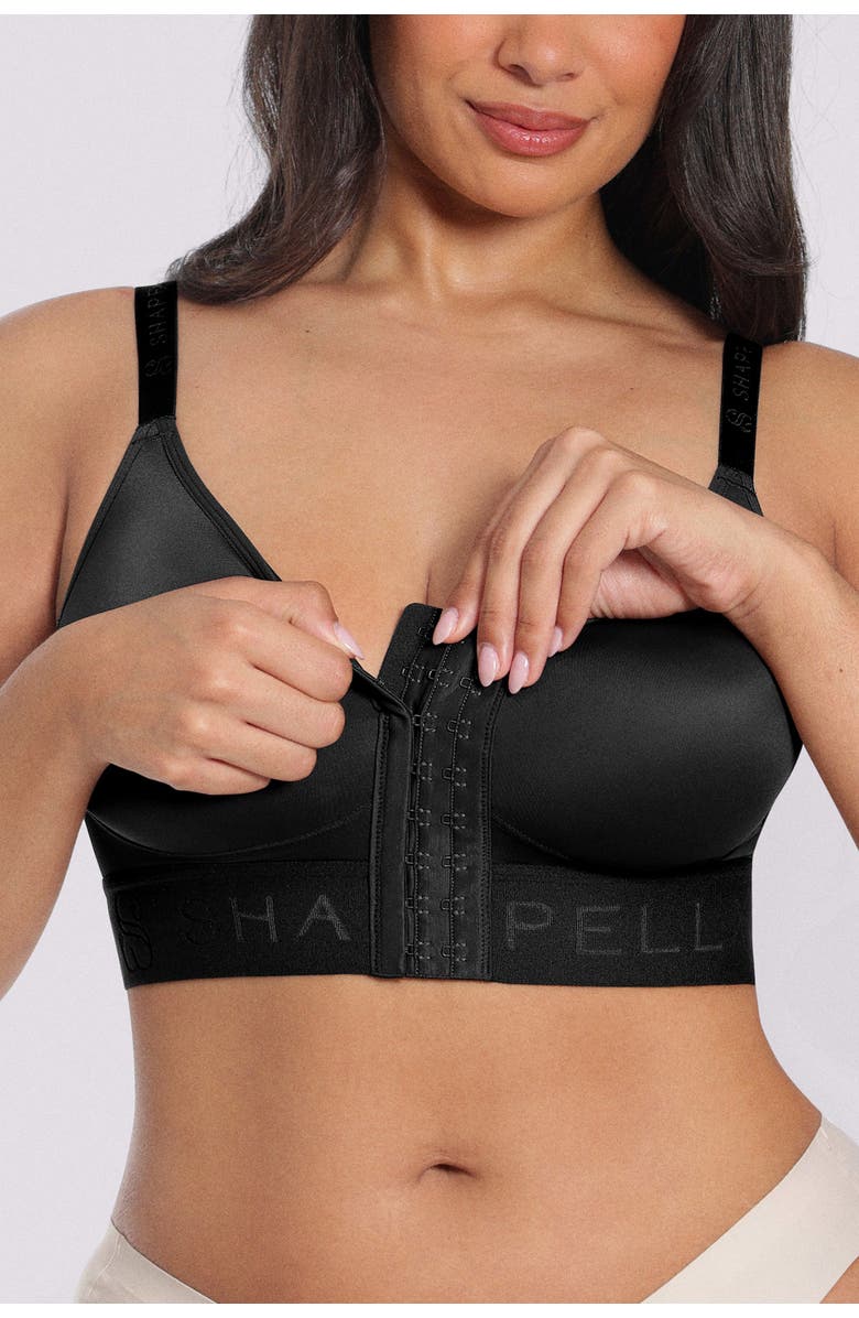 Shapellx Bare Essentials AirSlim Unlined Wireless Front-Closure Bra, Alternate, color, Black