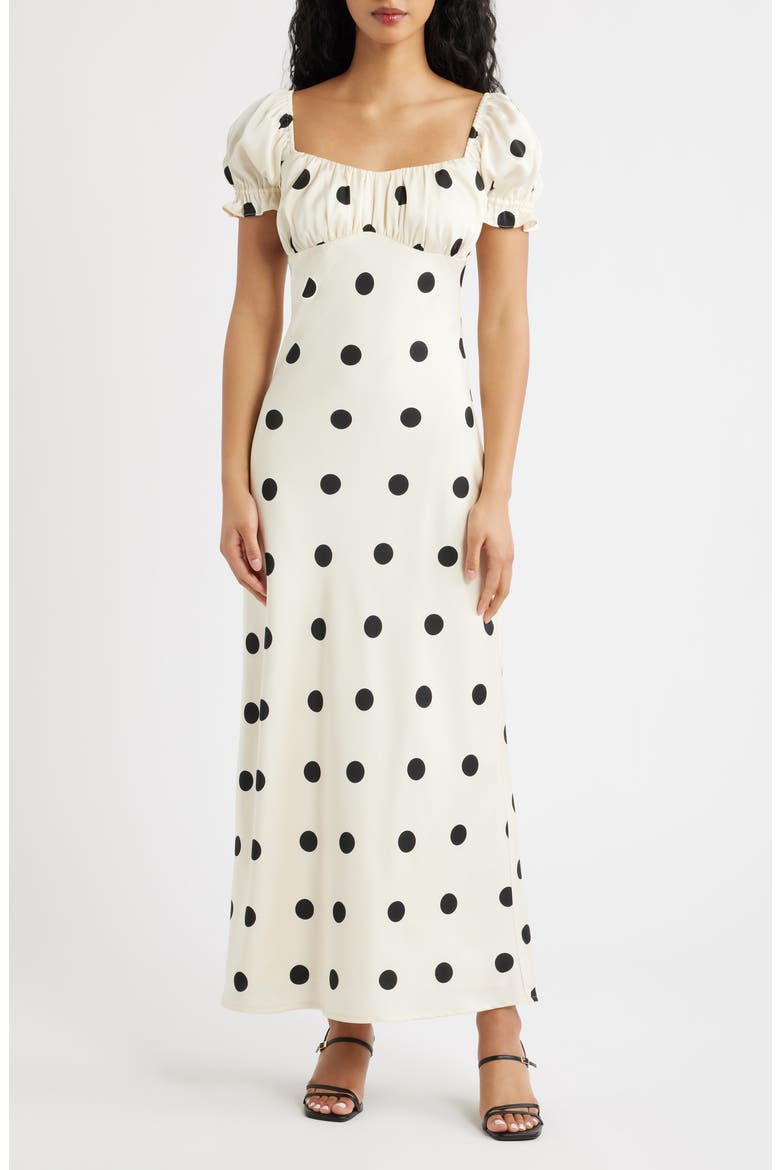 Keaton Dot Puff Sleeve Maxi Dress, Main, color, IVORY / BLACK POLKA DOT