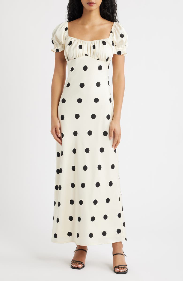 Lulus Keaton Dot Puff Sleeve Maxi Dress, Main, color, 