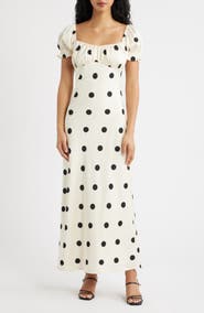 Lulus Keaton Dot Puff Sleeve Maxi Dress