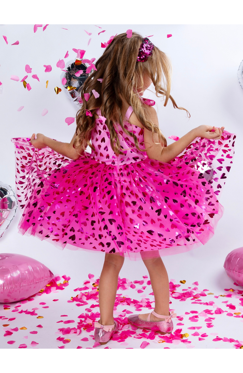 Mia Belle Girls Sweet Sparkle Pink Foil Heart Tulle Dress, Alternate, color, Pink