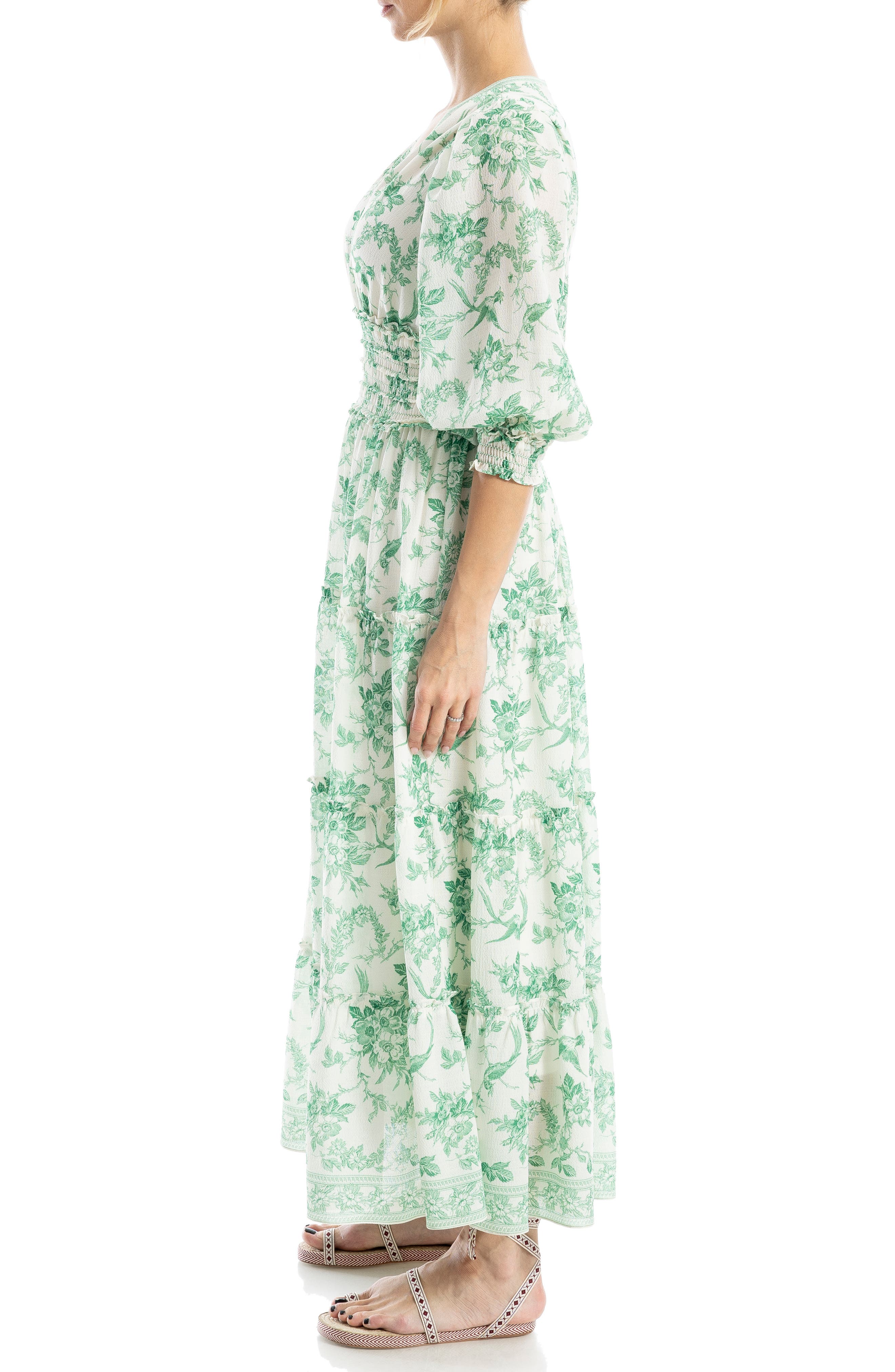 MAX STUDIO Floral Balloon Sleeve Tiered Maxi Dress