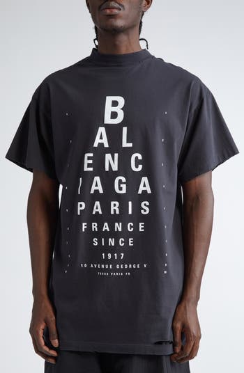 Balenciaga Eye Chart Distressed Oversize Cotton Logo Graphic Balenciaga Eye Chart Distressed Oversize Cotton Logo Graphic