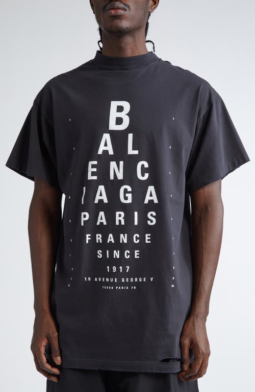 Balenciaga Eye Chart Distressed Oversize Cotton Logo Graphic T-shirt