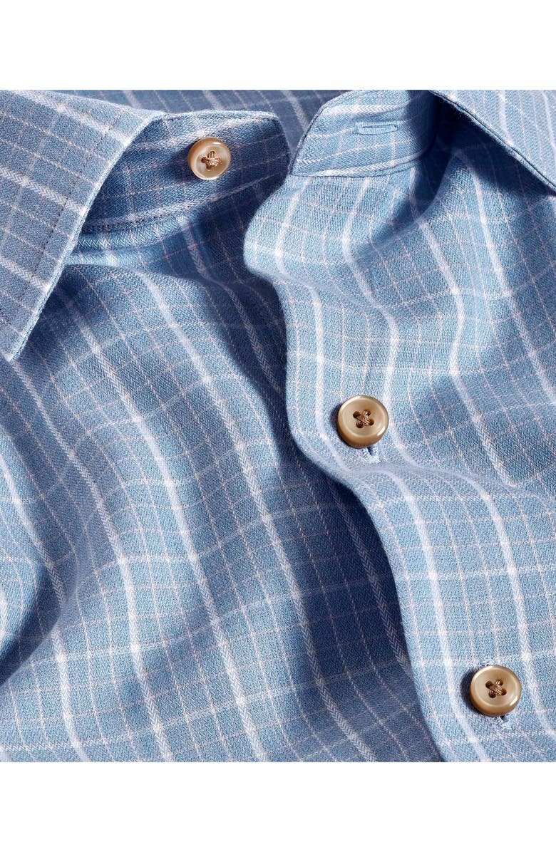 David Donahue Cotton & Cashmere Herringbone Check Sport Shirt, Alternate, color, Sky