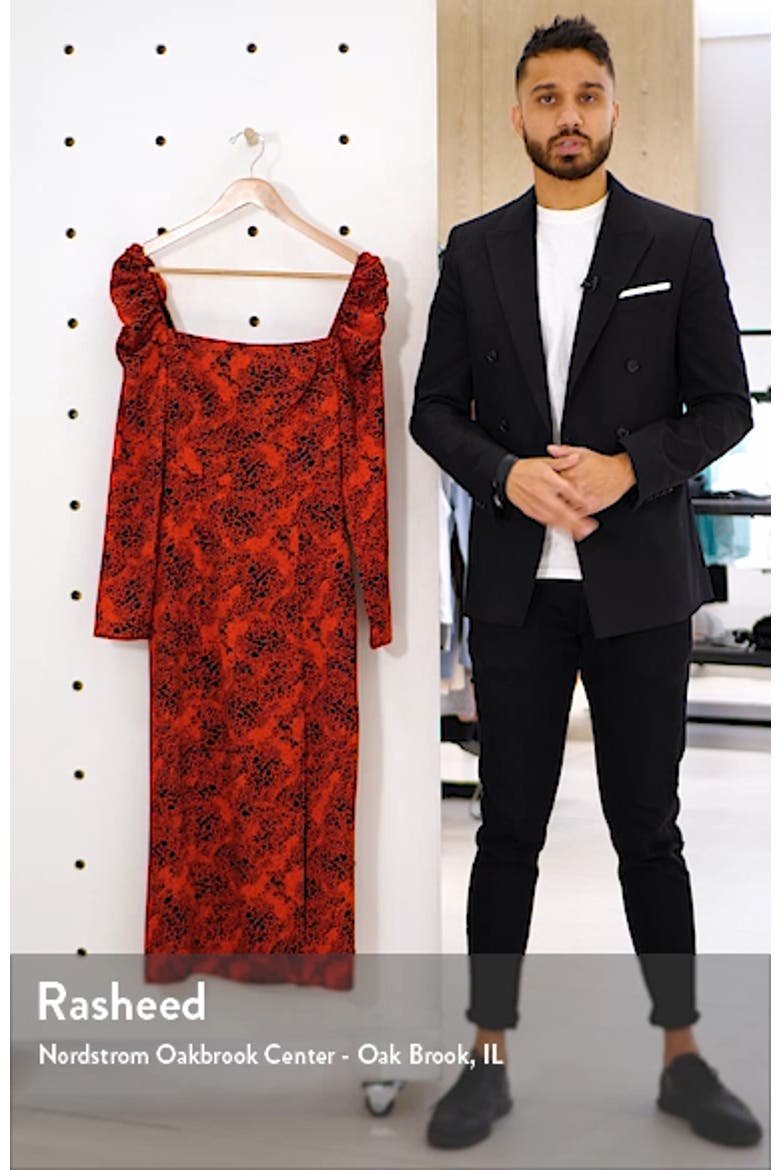 Spatter Print Square Neck Long Sleeve Midi Dress video