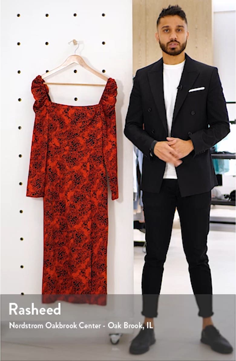 Spatter Print Square Neck Long Sleeve Midi Dress, sales video thumbnail