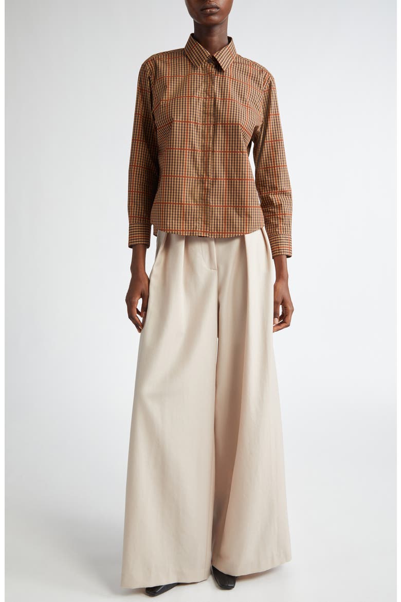 Clavini Check Cotton Poplin Button-Up Shirt, Alternate, color, RUST