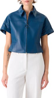 Akris punto Short Sleeve Perforated Lambskin Leather Crop Jacket