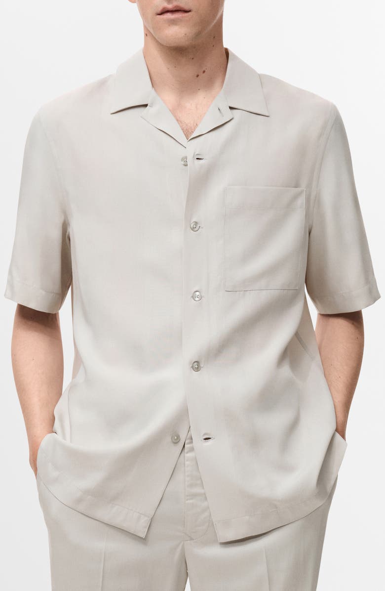 MANGO Regular Fit Short Sleeve Tencel<sup>™</sup> Lyocell Button-Up Shirt, Main, color, Ice Grey