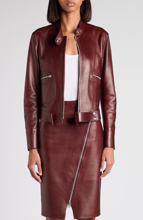 Tom Ford Plongé Leather Racer Jacket In Burgundy